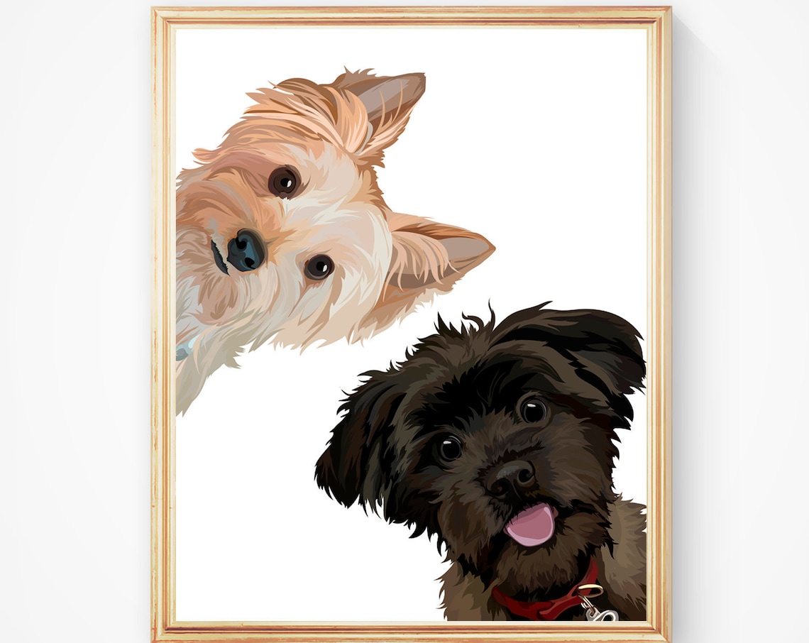 Custom Peekaboo Portrait of Two Dogs From Photo Pet Gift Wall Art