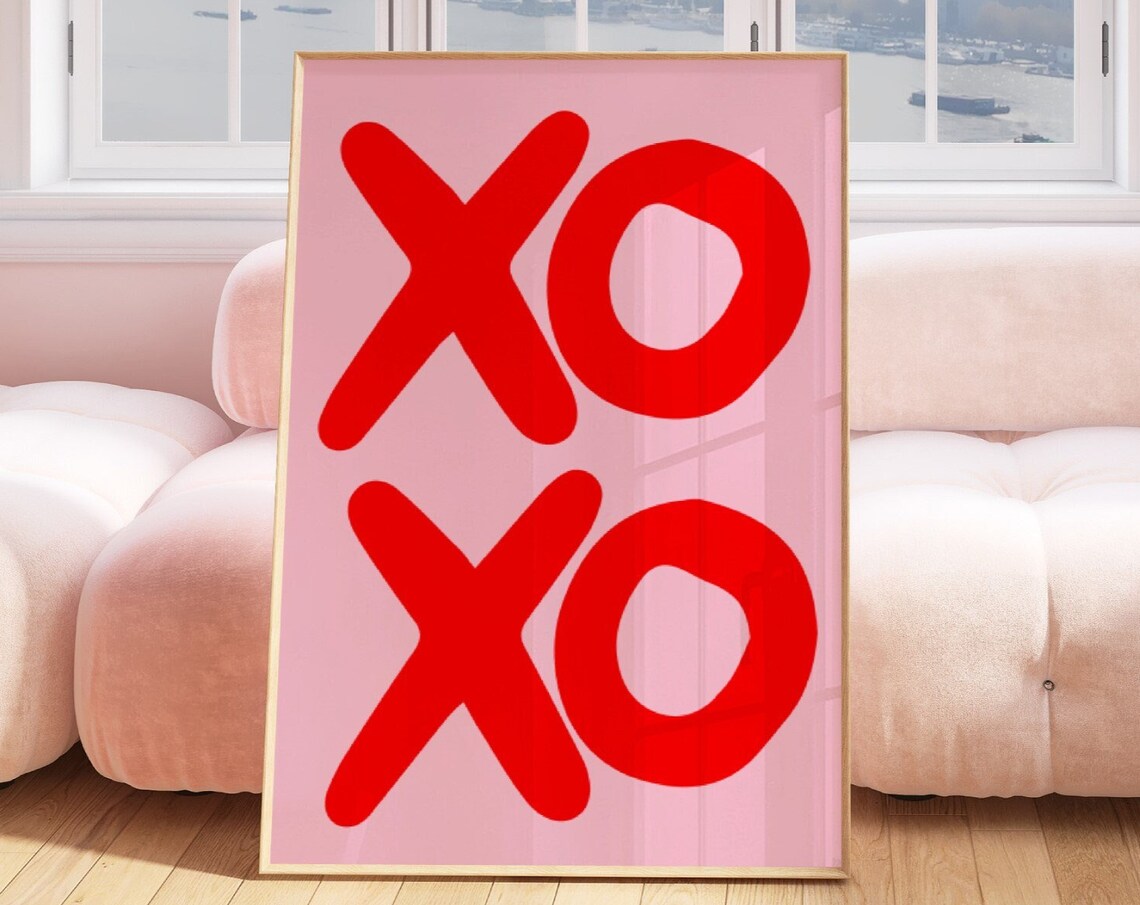 XO XO Red Chunky Lettering Pink Valentine Kisses Typography Poster