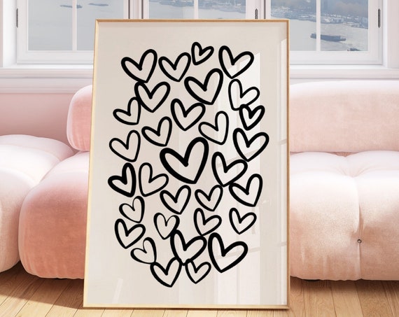 Hearts Graffiti Poster, Preppy Love Wall Art