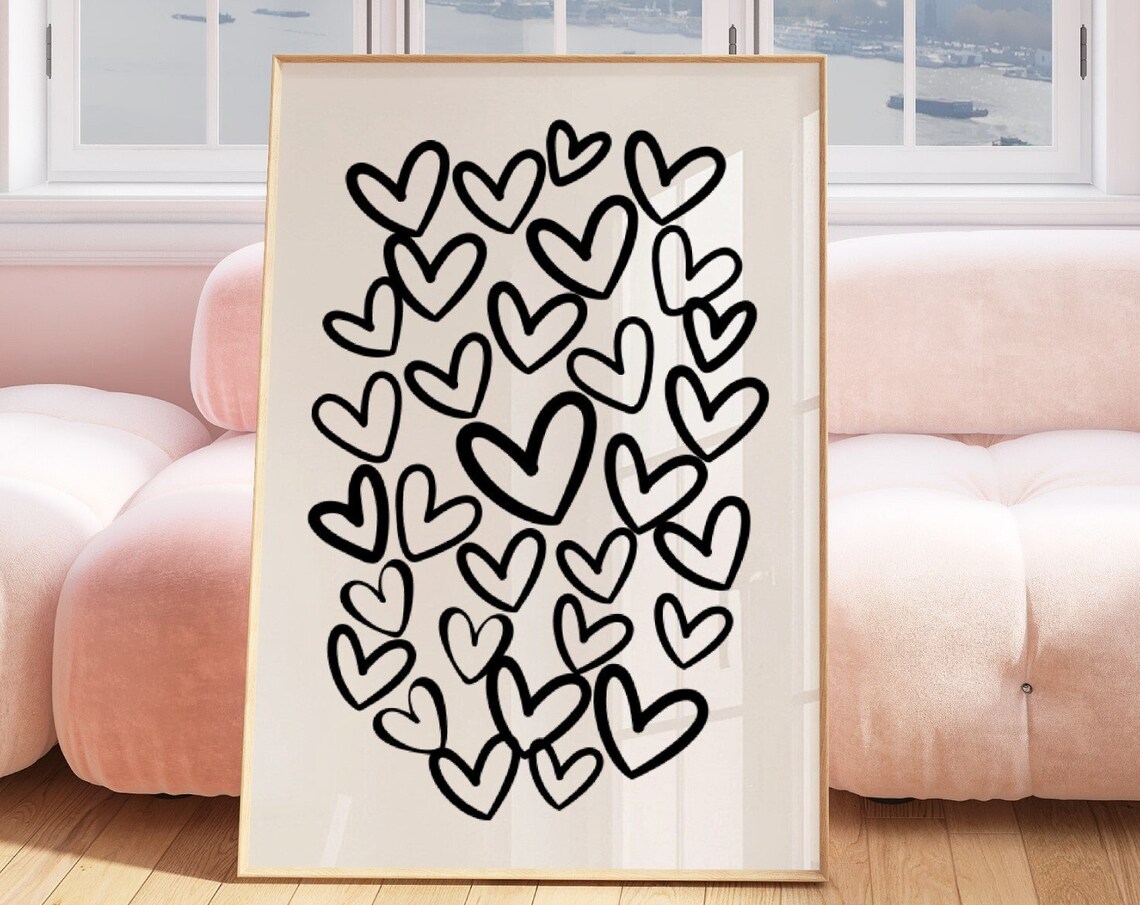 Hearts Graffiti Poster, Preppy Love Wall Art