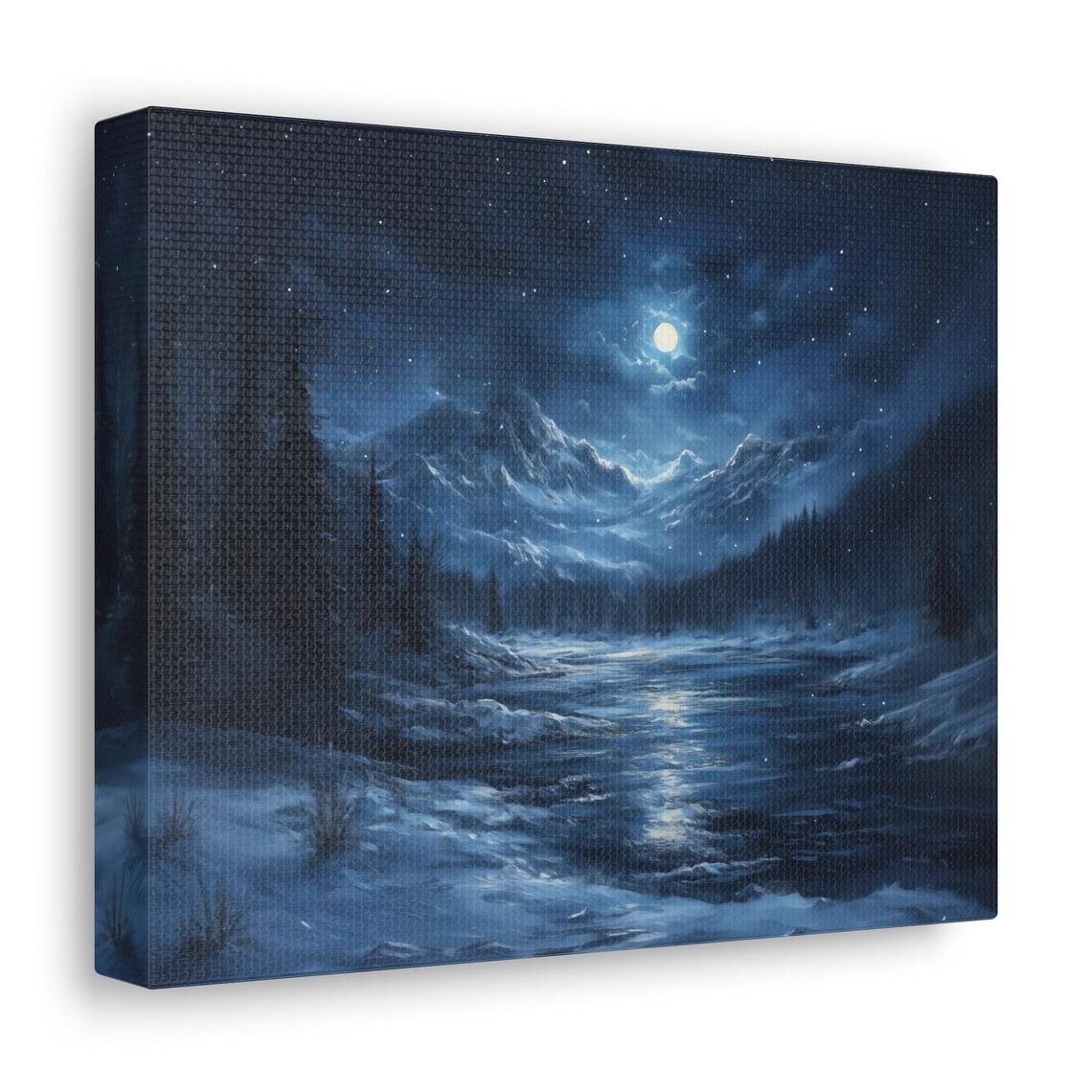 Moonlit Mountain Valley At Night With Snowy Peaks And Starry Sky Poster - Image 2