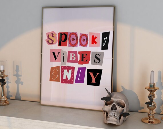 Spooky Vibes Only Ransom Note Collage Pink Halloween Party Poster