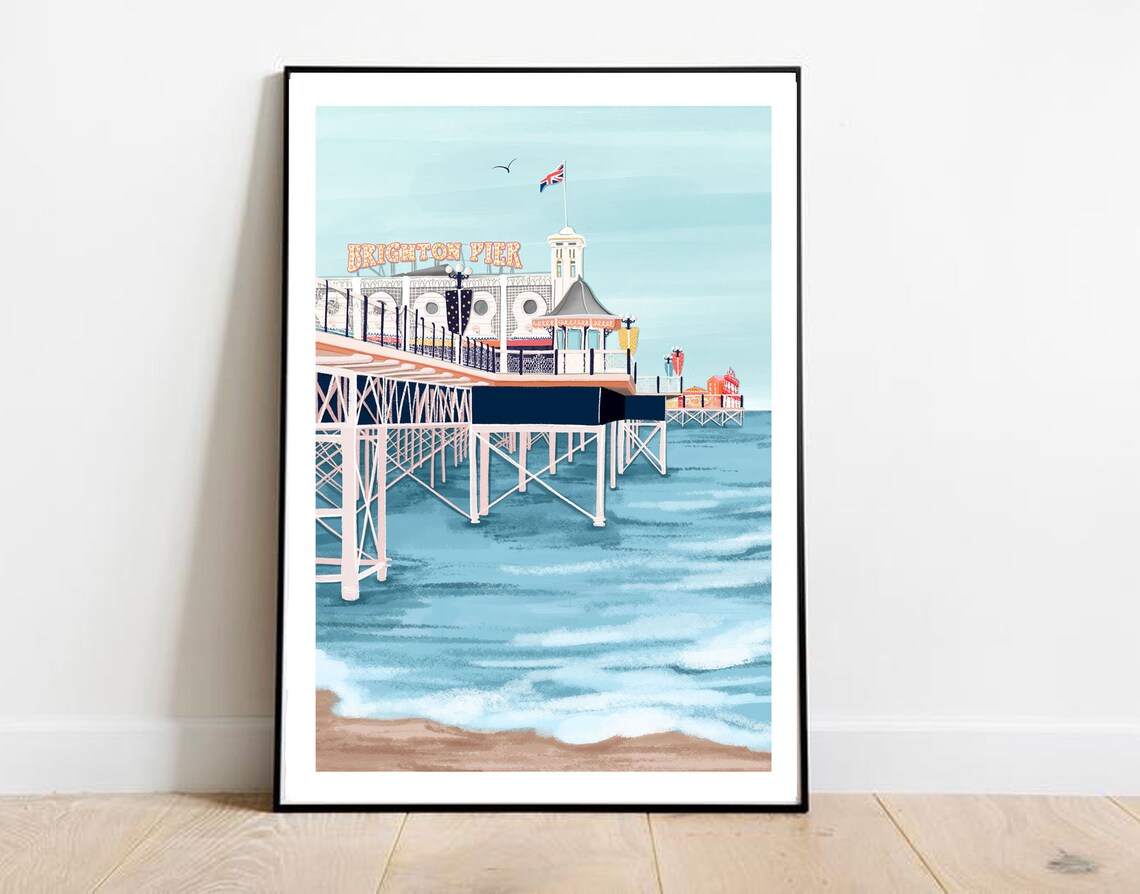 Brighton Pier Travel Poster, South England Wall Decor