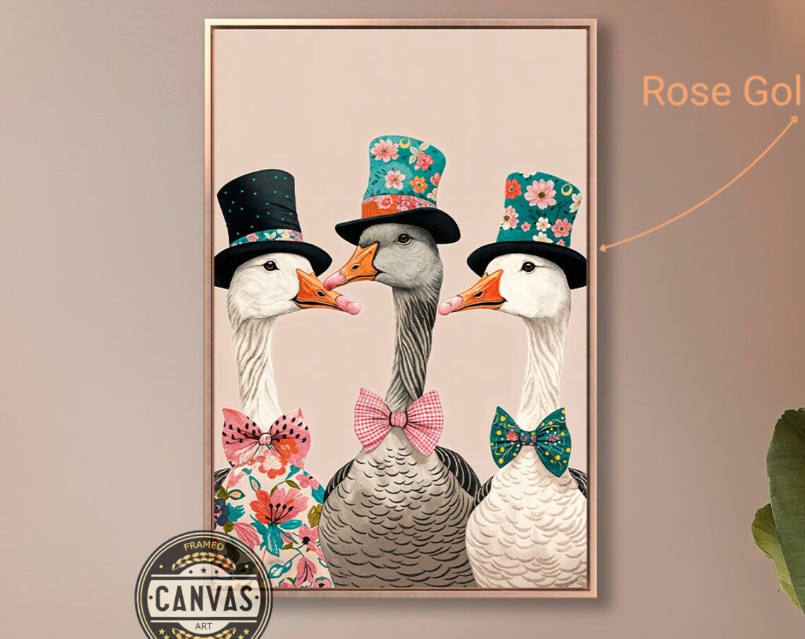 Whimsical Geese Top Hats Bow Ties Victorian Style Fun Poster