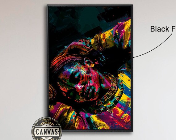 African Woman Abstract Framed Print Colorful Expressive Face Wall Art Tribal Ethnic Painting Print Culture Decor Ready To Hang