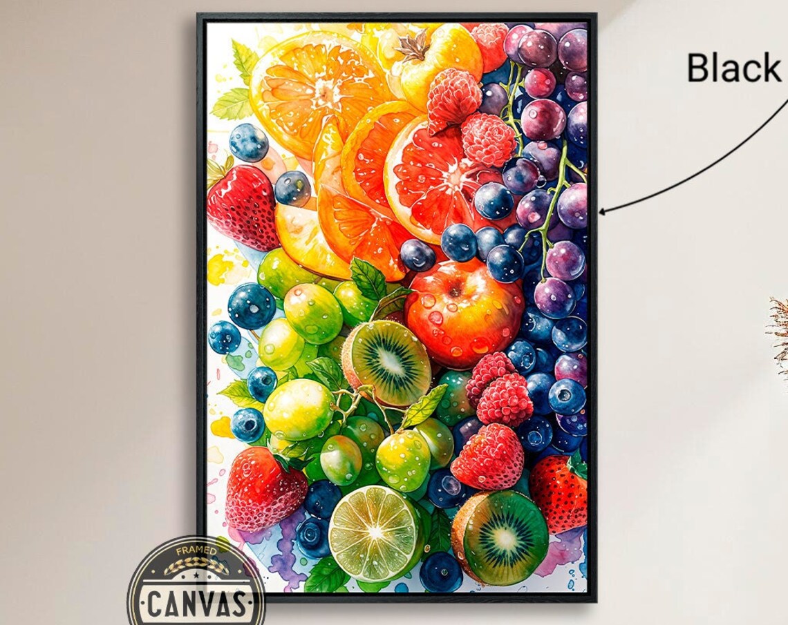 Vibrant Lush Citrus Berries Fruit Watercolor Juicy Summer Wall Art