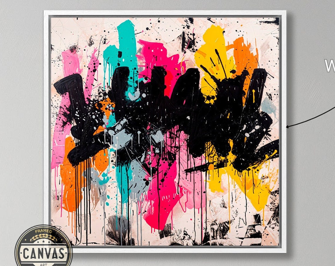Abstract Graffiti Black Drips Neon Pink Teal Urban Art Print - Image 5