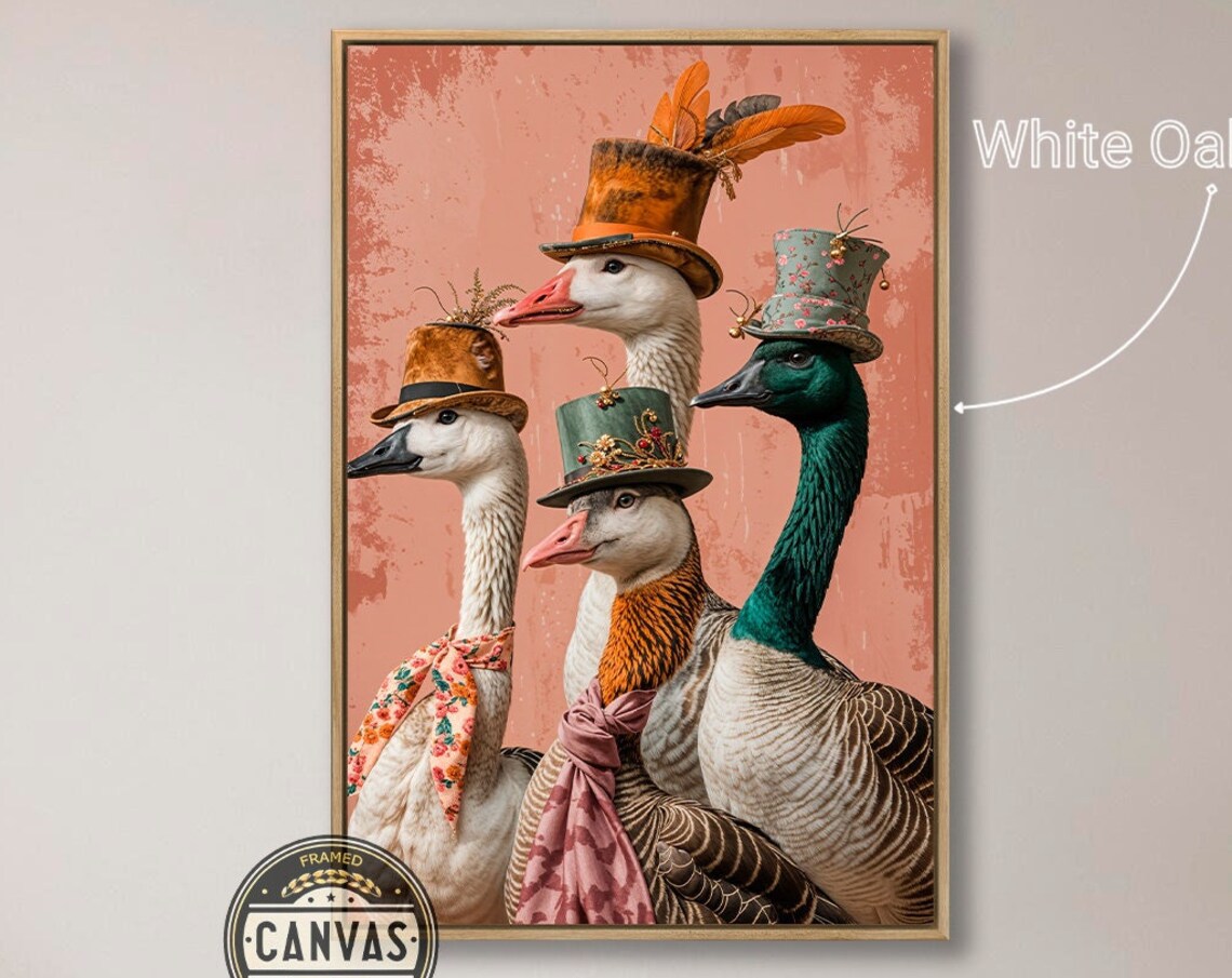 Four Funny Geese In Vintage Hats Quirky Anthropomorphic Art Print
