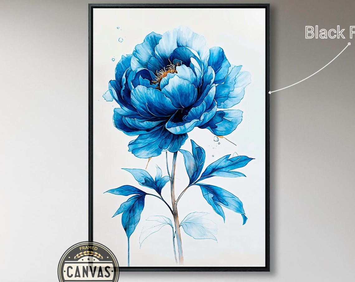 Blue Peony Elegant Sapphire Watercolor Bloom Botanical Poster