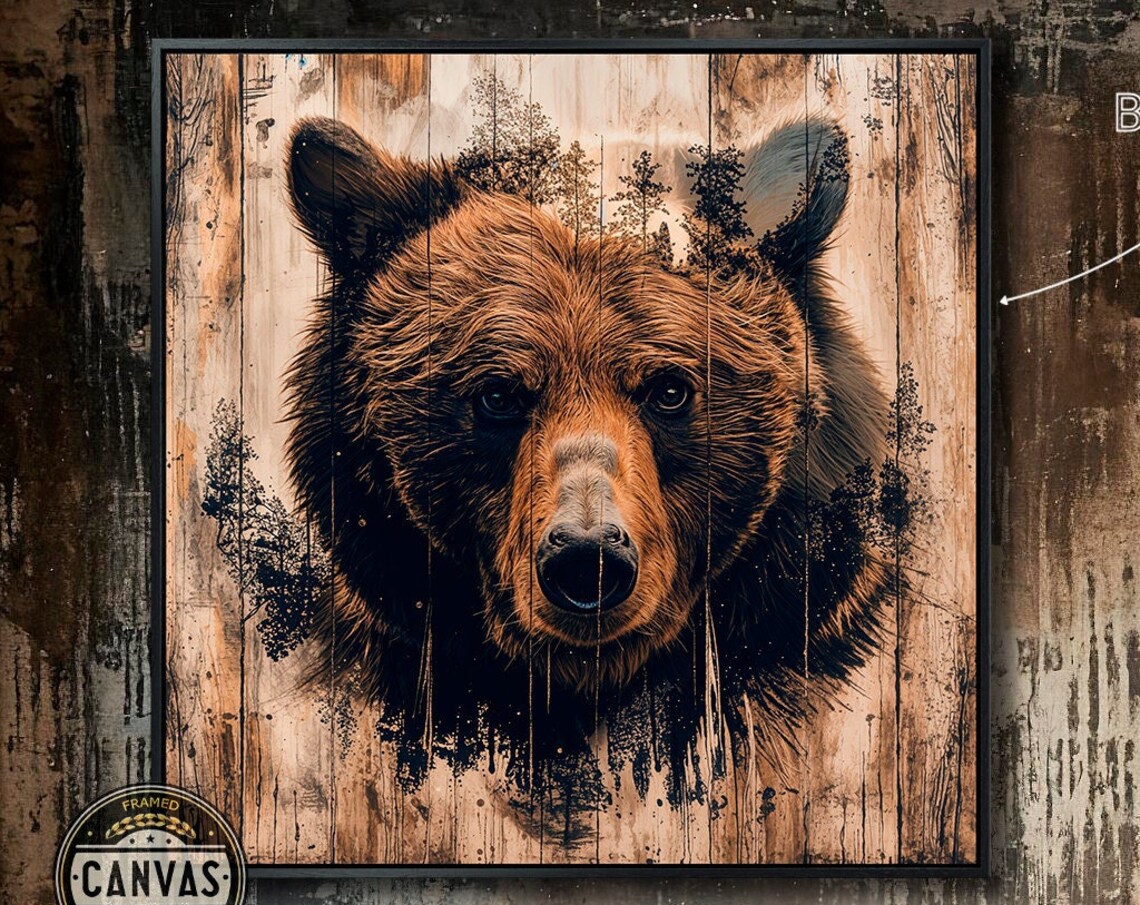 Grizzly Bear Rustic Farmhouse Wildlife Art Print