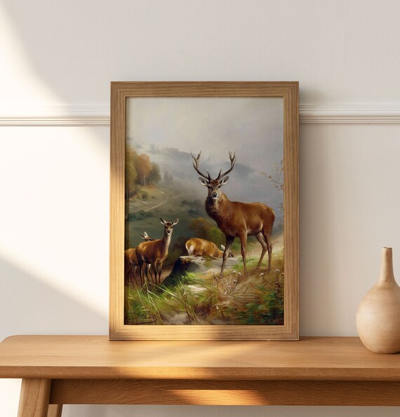 Deer Art Print Forest Landscape Art Landscape Print Instant Art Moody Art Print Home Decor Wall Art