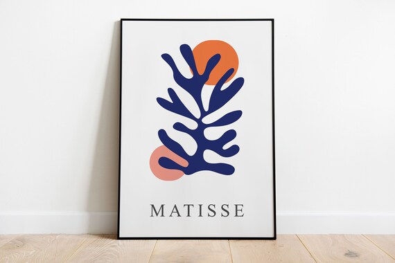 Matisse Navy Blue Branch Coral Sun Modern Gallery Art Poster