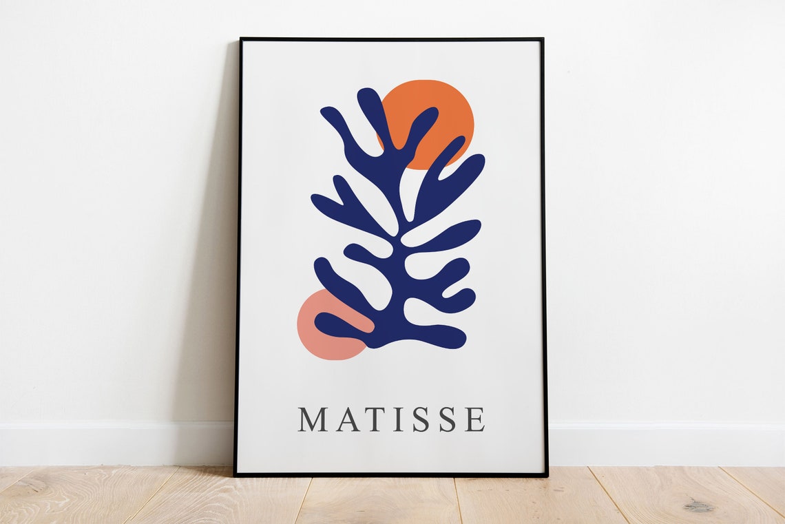 Matisse Navy Blue Branch Coral Sun Modern Gallery Art Poster
