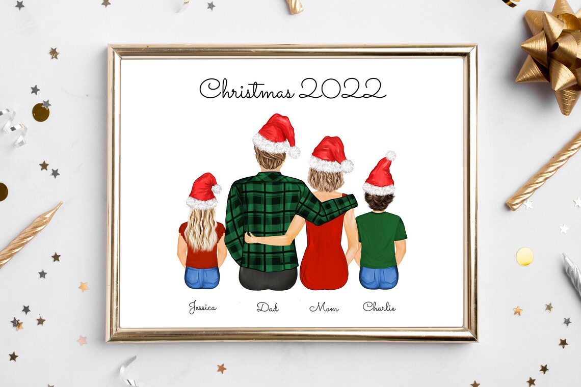 Custom Personalized Christmas 2022 Family Santa Hats Portrait Poster