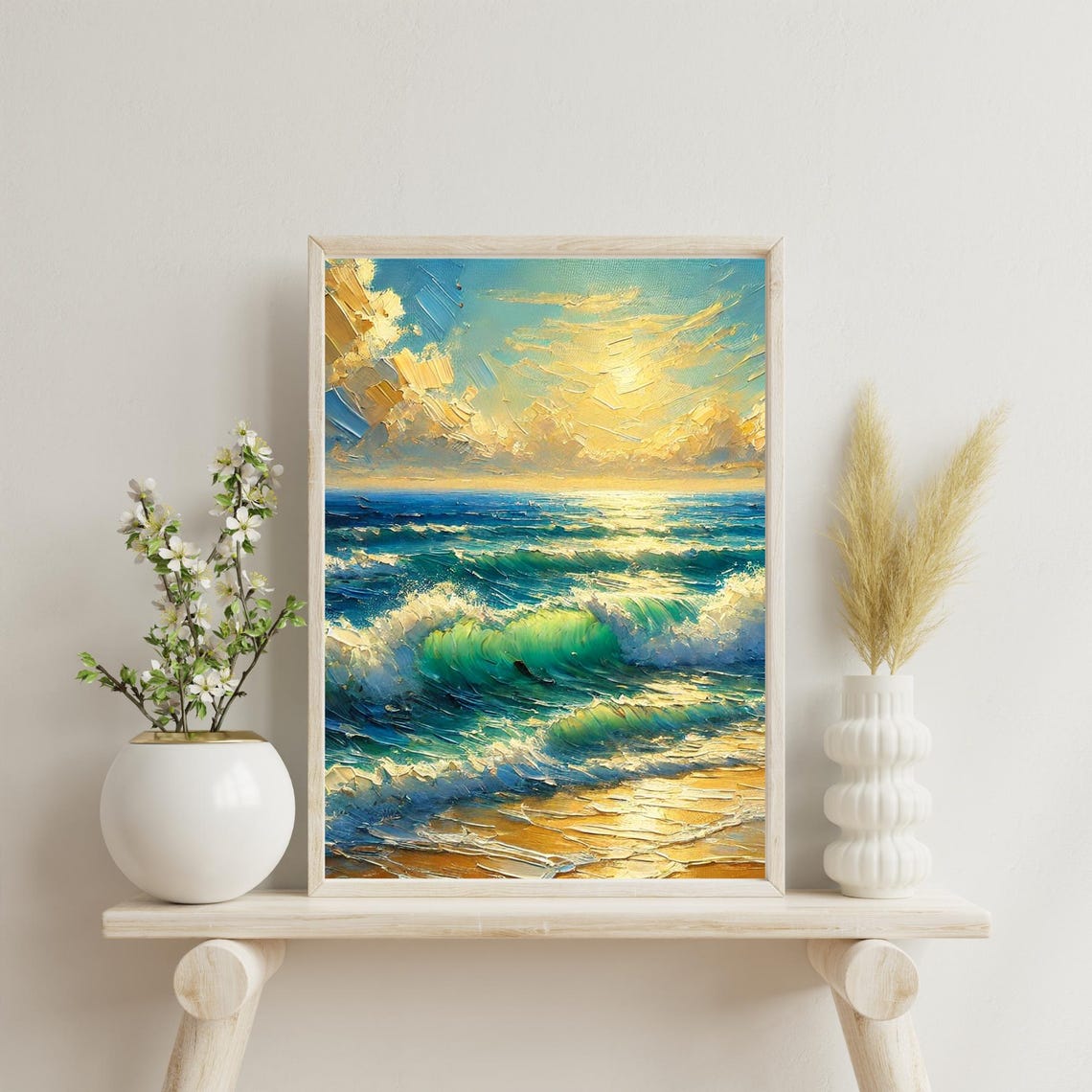 Impasto Ocean Waves Sunset Beach Coastal Seascape Art Poster - Image 2