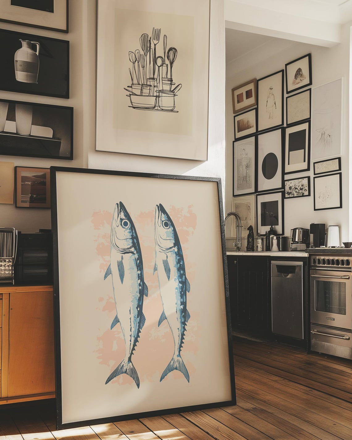 Mackerel Vintage Print Farmhouse Kitchen Art Painting Fish Wall Art Kitchen Poster Trendy Food Art Retro Kitchen Art Fish Wall Decor - Image 3