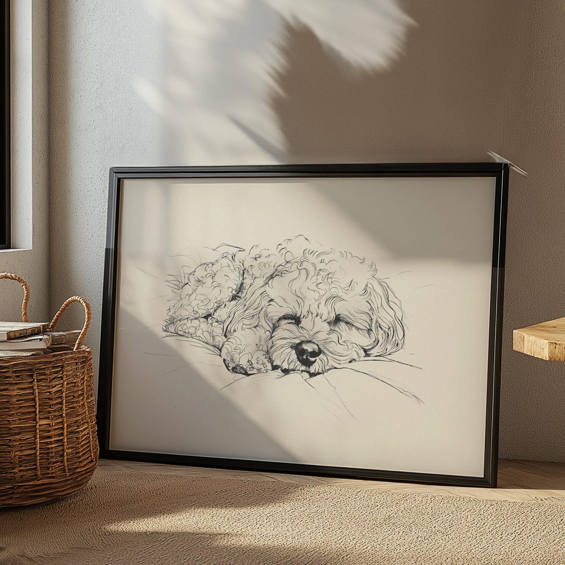 Vintage Poodle Print Dog Vintage Poster Sleeping Poodle Wall Art Antique Vintage Painting Country Wall Art Dog Drawing Farmhouse Print - Image 2