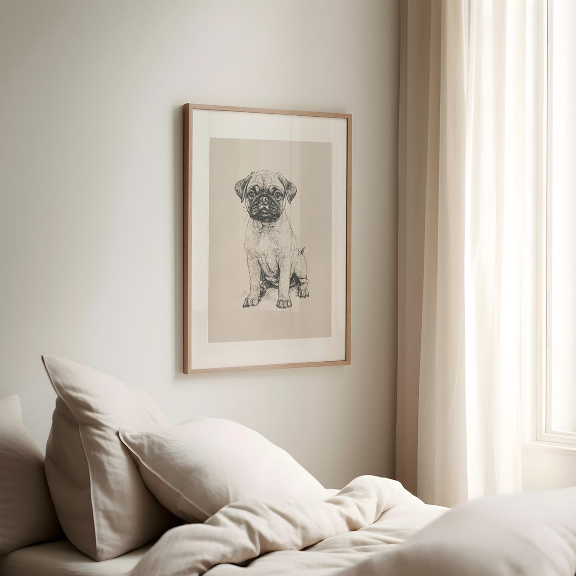 Pug Puppy Vintage Print Dog Retro Drawing Pug Wall Art Antique Painting Country Wall Art Dog Sketch Farmhouse Print Pug Pet Poster - Image 2