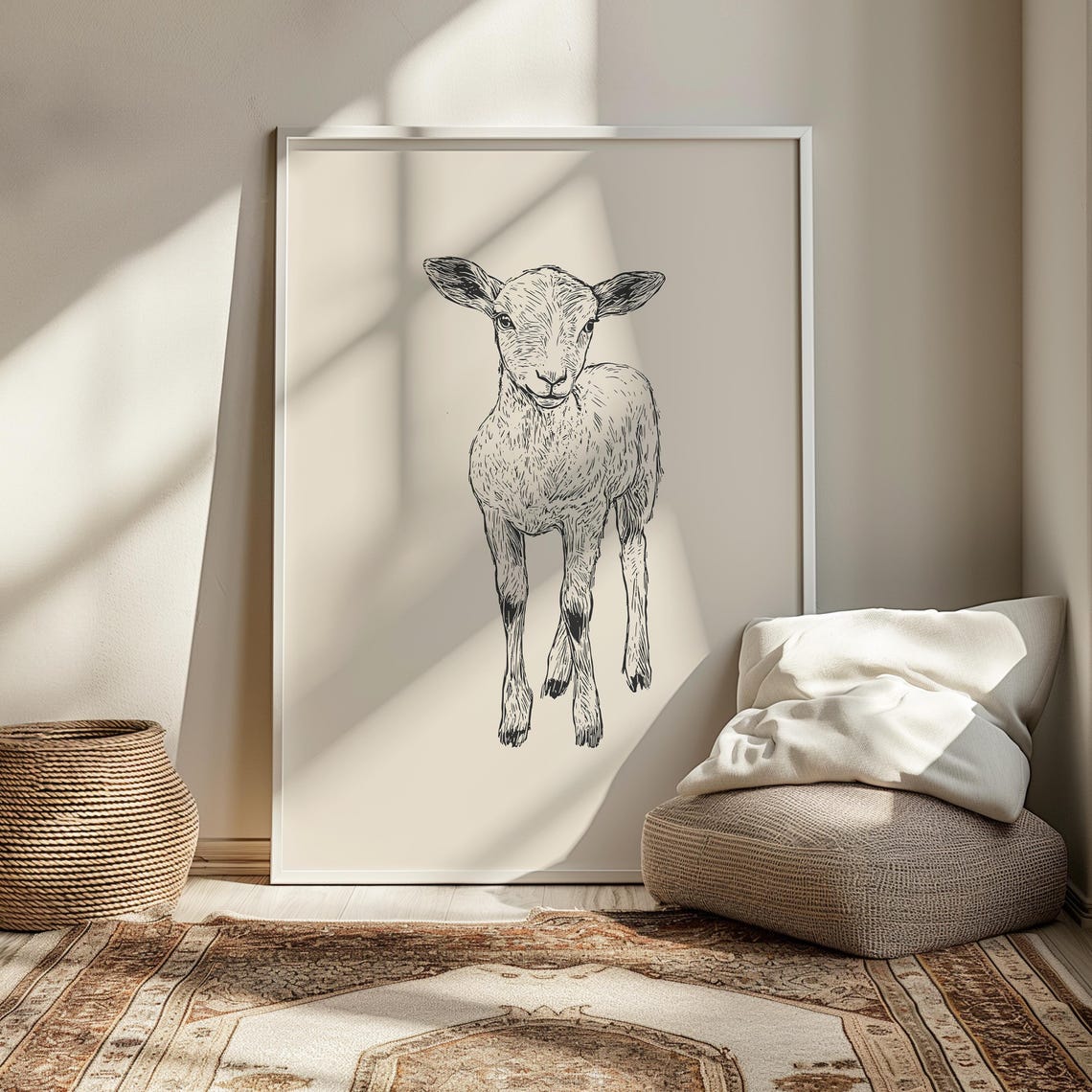 Lamb Baby Room Print Farm Animal Vintage Poster Nursery Lamb Drawing Animals Retro Art Girls Nursery Art Decor Boys Nursery Wall Art - Image 3