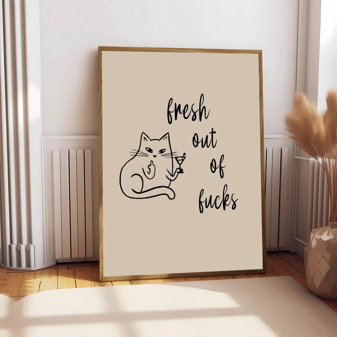 Fresh Out Of Fcks Art Print Funny Neutral Cat Poster Cool Apartment Art Living Room Wall Decor Cat Lover Poster Cat Owner Art Swear Gifts - Image 2