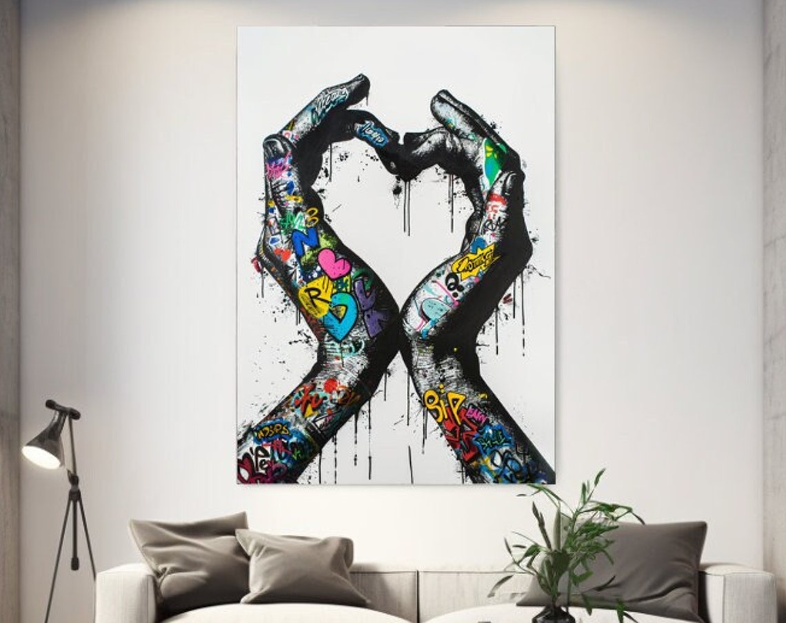 Graffiti Hands Forming Heart Shape Urban Street Art Style Wall Poster