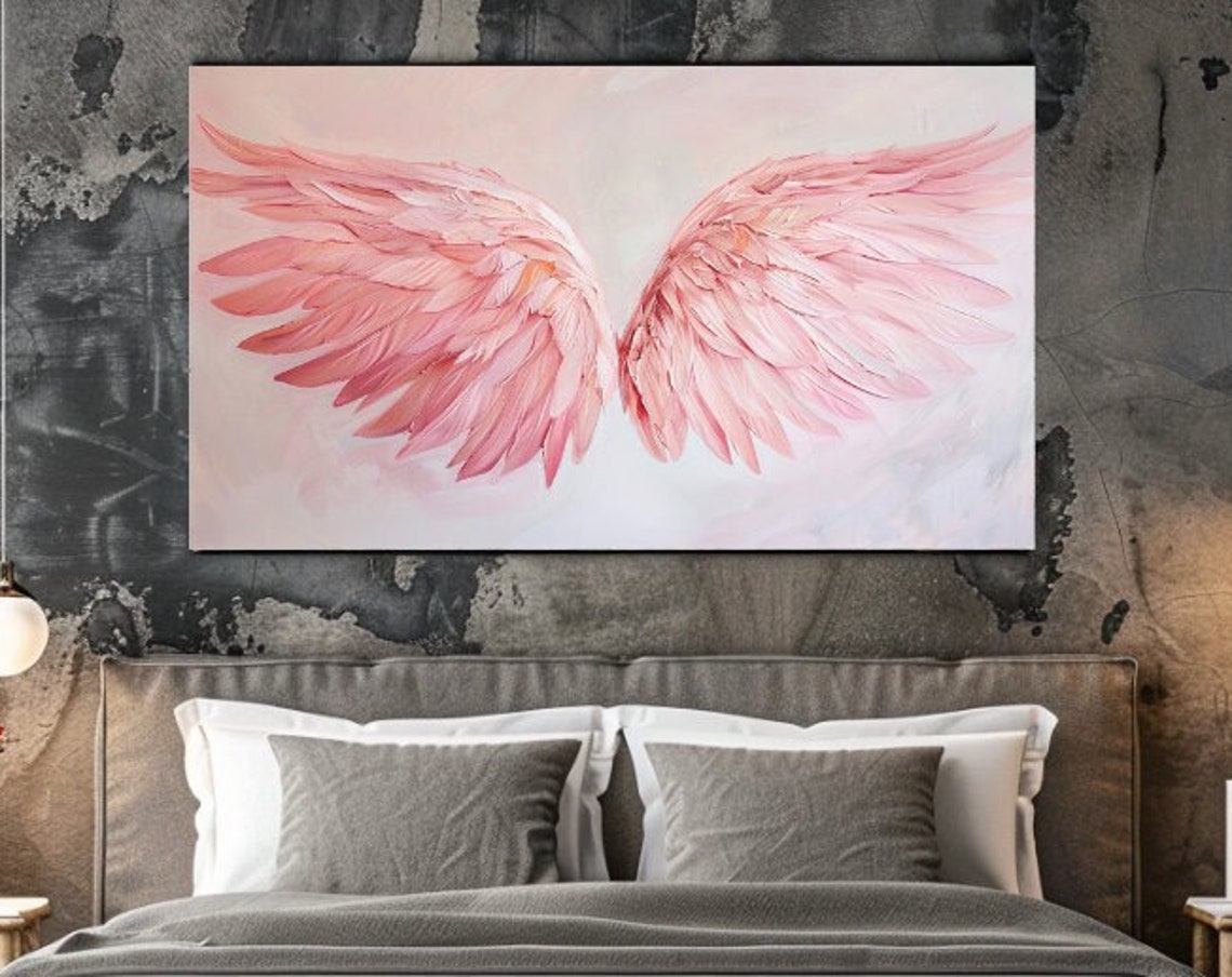 Pink Angel Wings Painting Soft Blush Feathered Wall Art Poster