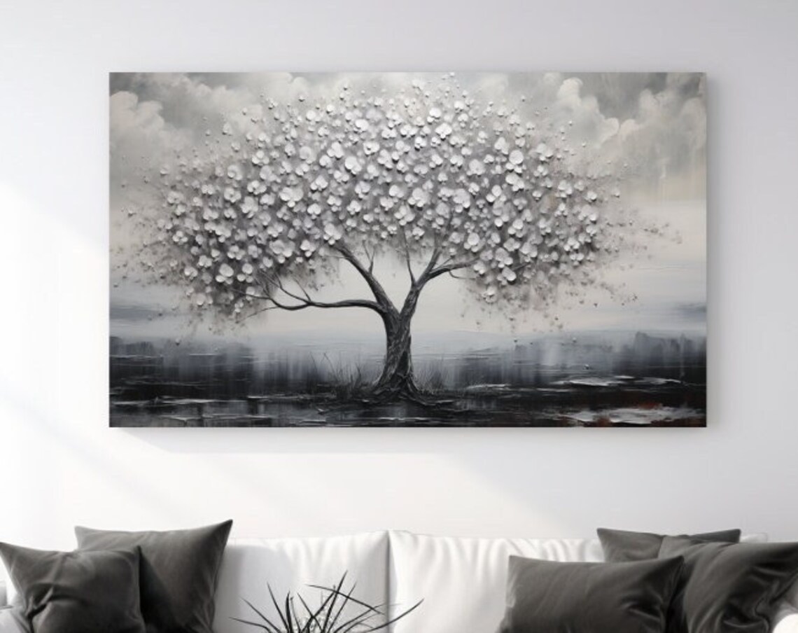 Abstract Grey Tree Art Print, Modern Wall Decor