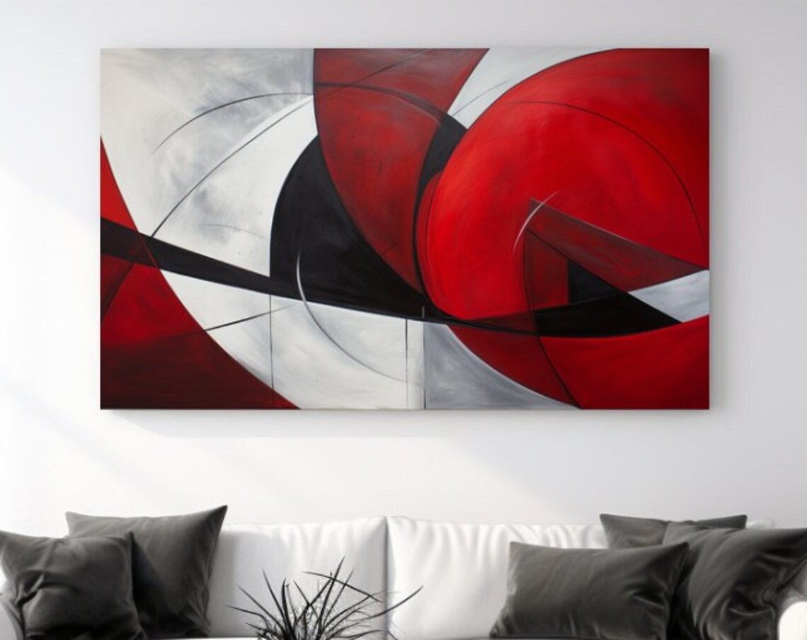 Red Silver Monochrome Abstraction Art Print, Holiday Decor