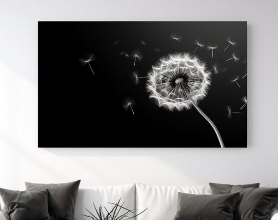 Black and White Dandelion Art Print, Christmas Decor