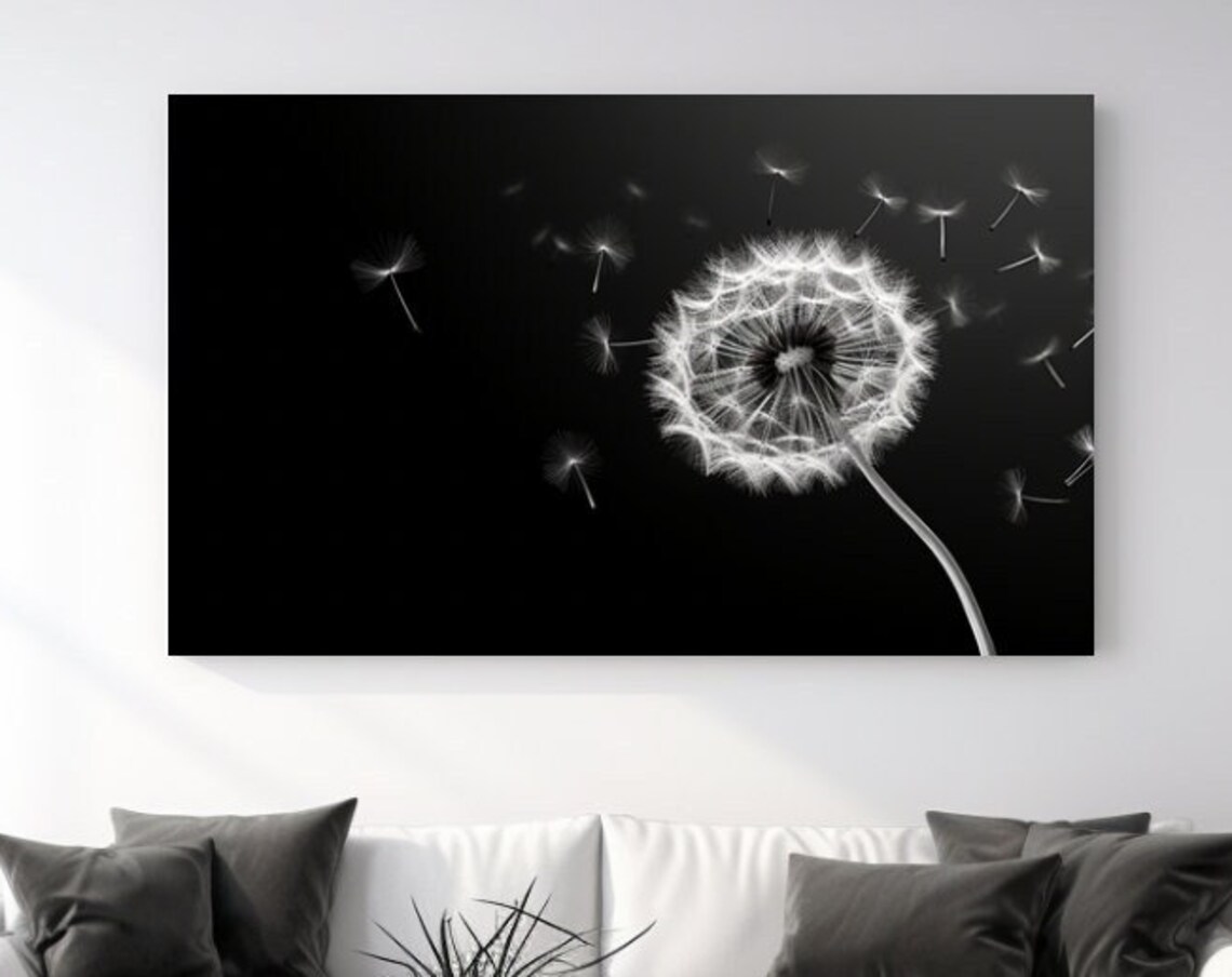 Black and White Dandelion Art Print, Christmas Decor