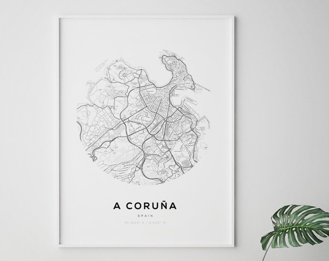 A Coruna Spain Map Print, Minimalist Travel Poster