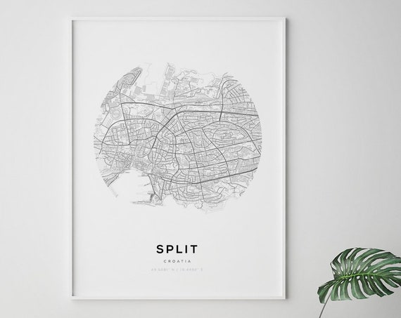 Split Croatia Map Print Modern City Wall Art Poster Minimalist Europe Travel Street Home Decor