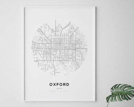Oxford Ohio Map Print, Minimalist Travel Poster