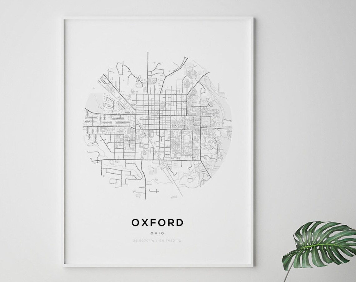 Oxford Ohio Map Print, Minimalist Travel Poster