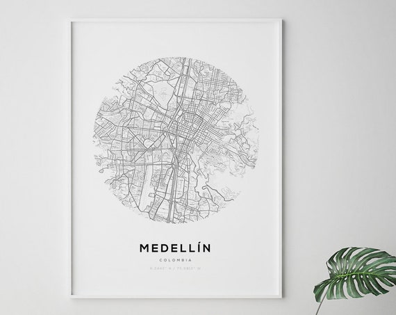 Medellin Colombia Map Circle Print City Street Wall Art Poster Minimalist South America Travel Decor