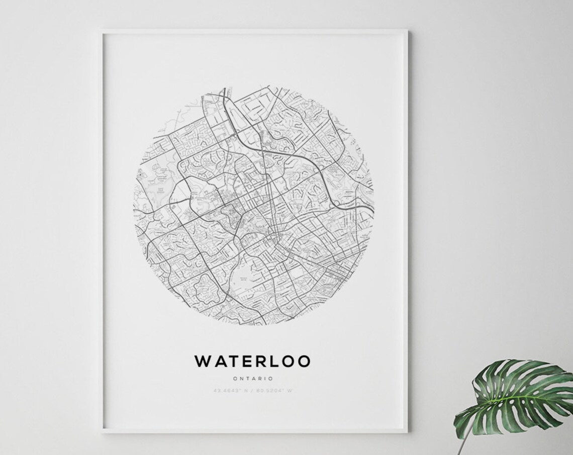 Waterloo Ontario Map Print, Modern Circle City