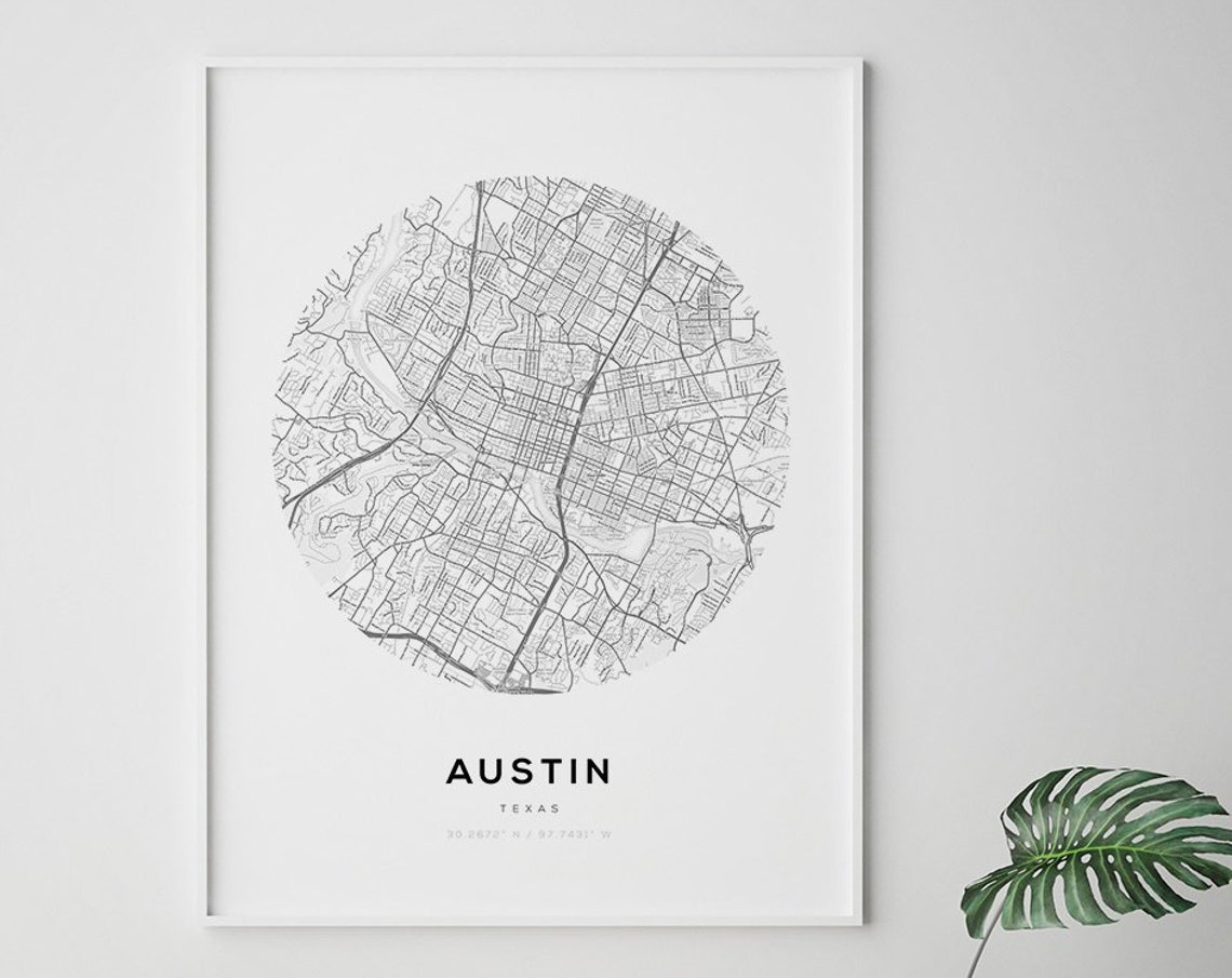 Austin Texas Minimalist City Street Map Modern Wall Gift Print