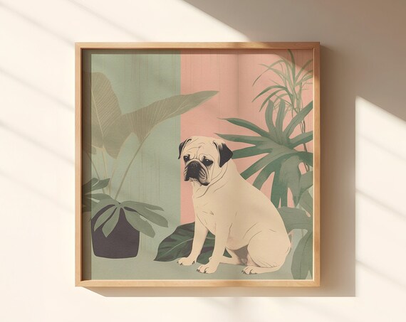 Cute Pug Dog Print Pug Gift Dog Wall Art Dog Lover Gifts Colourful Wall Art Square Print Instant Trendy Art Posters