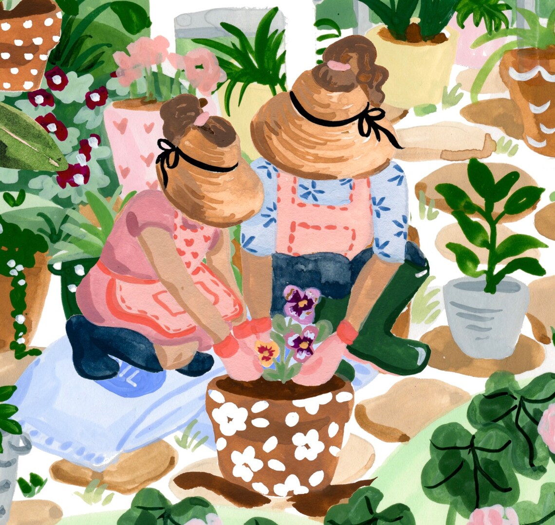 Mom And Daughter Watercolor Art Print, Greenhouse - Image 4