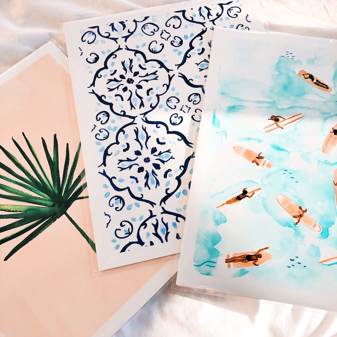 Portuguese Tiles Art Print, Blue Watercolor Pattern - Image 3