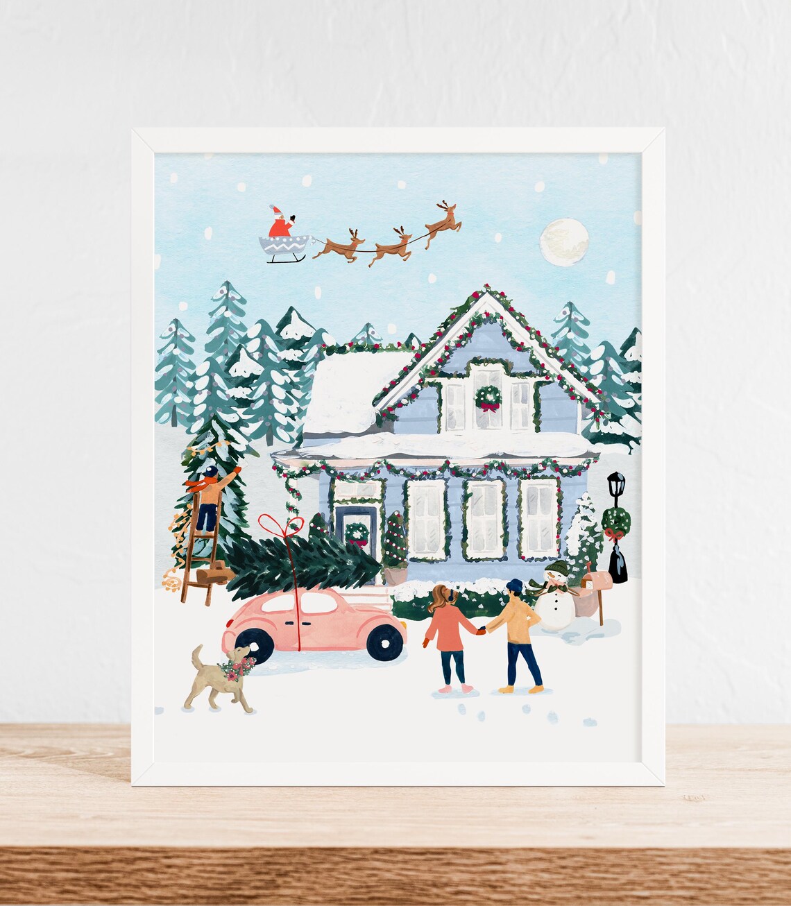 Christmas Village Watercolor Holiday Art Print - Image 3