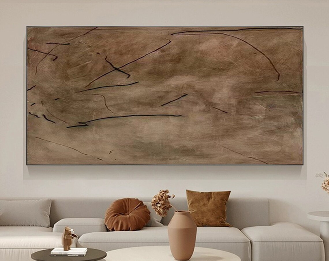 Minimalist Brown Abstract Wall Art Print, Textured