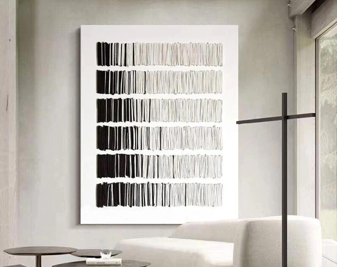 Black Grey Brushstroke Bands Gradient Stripe Modern Wall Art Poster