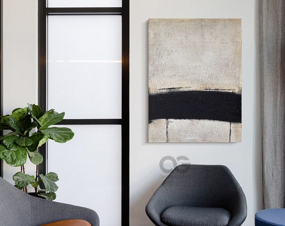 Beige and Black Abstract Art Print, Modern Minimalist