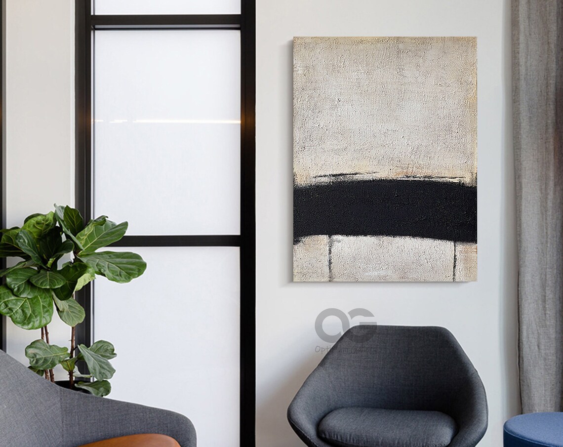 Beige and Black Abstract Art Print, Modern Minimalist