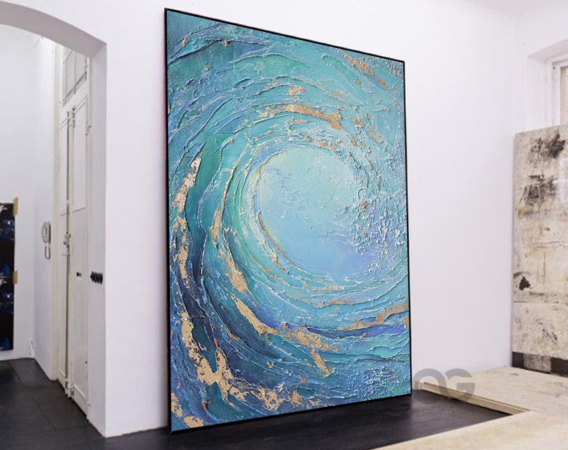 Blue Wave Abstract Ocean Oil Painting Wall Art