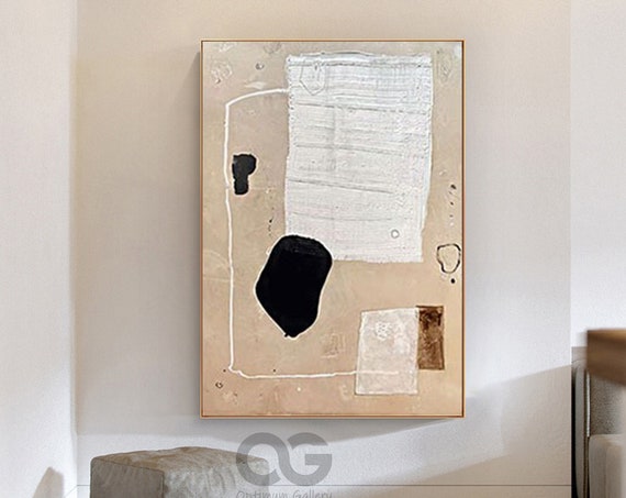 Large Abstract Brown Minimalist Painting Original Beige Minimalist Wall Art Framed Minimalist Modern Black White Abstract Wall Art