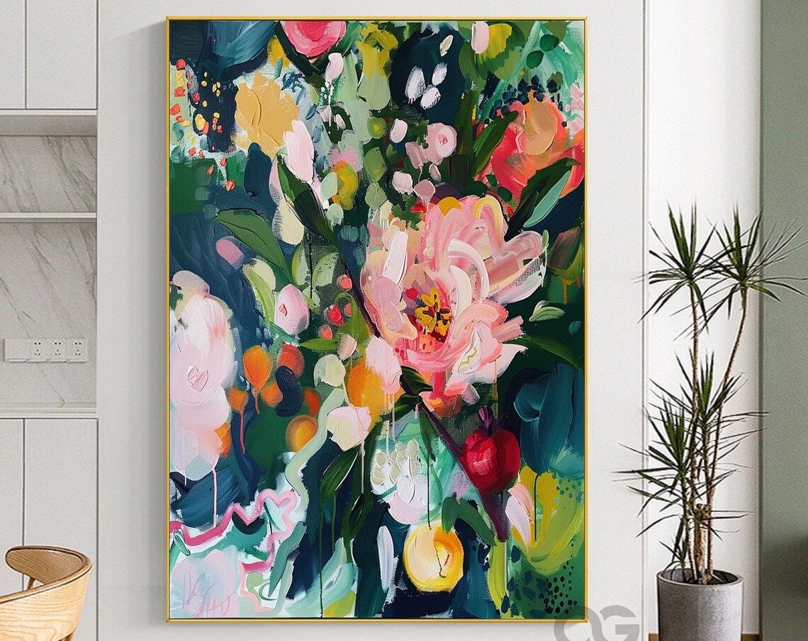 Abstract Garden Flower Art Print, Spring Living Room Decor