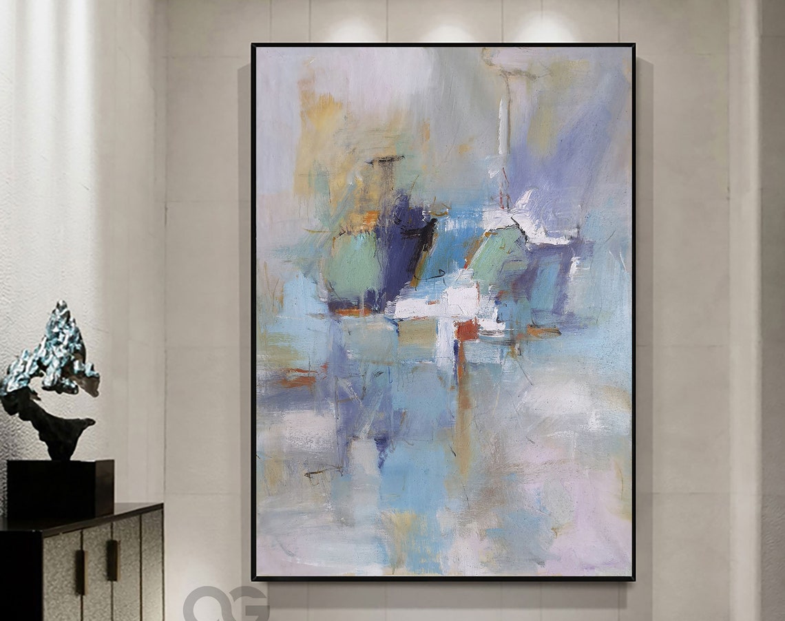 Soft Blue Lavender Abstract Modern Vertical Watercolor Painting Poster - Image 5