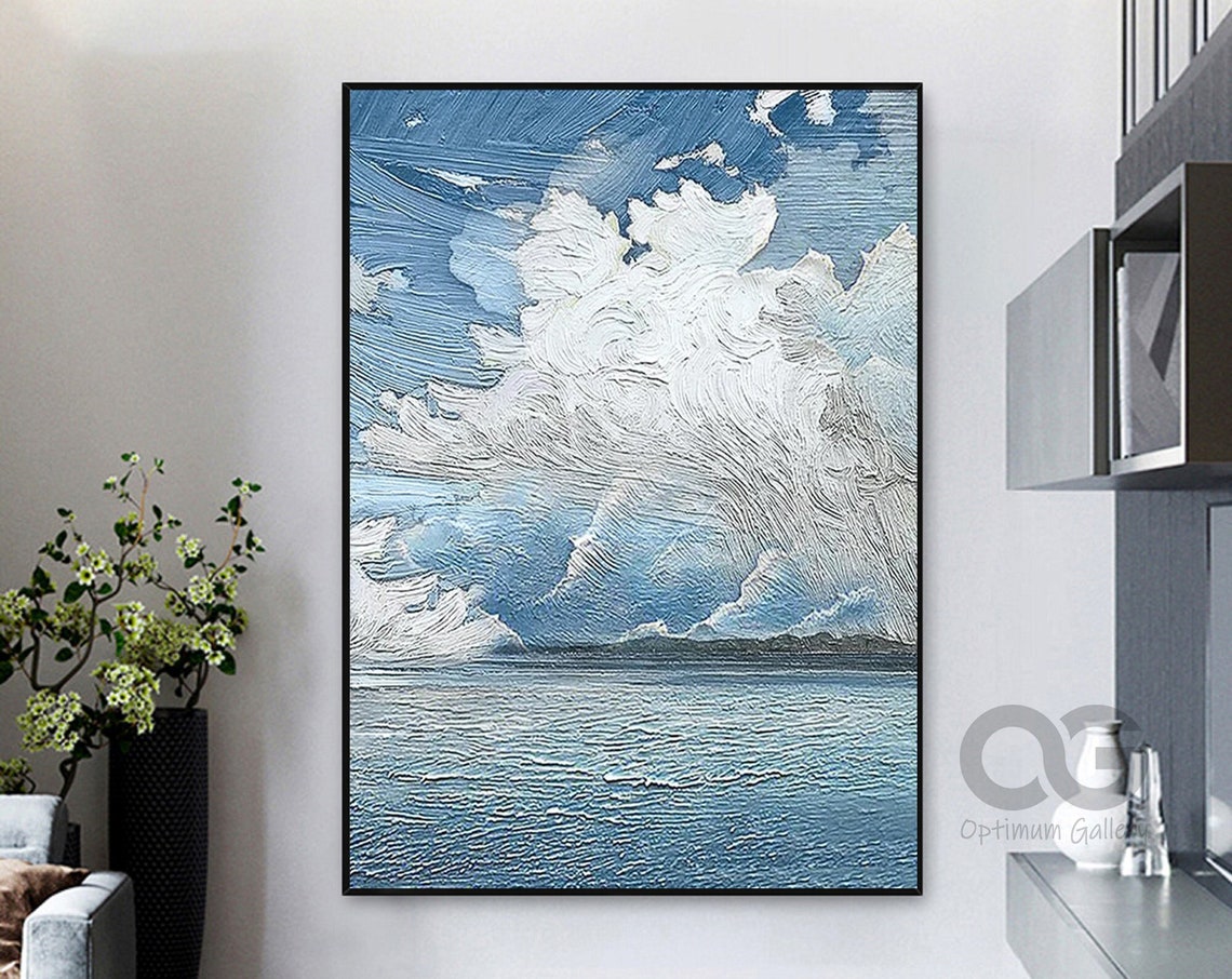 Original Sea Abstract Oil Painting White Wave Texture Painting Large Sky And Sea Painting Abstract Ocean Painting For Living Room Art